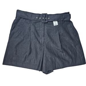 Nine West High-Rise Clean Front Belted Linen Blend Black Shorts Women's L